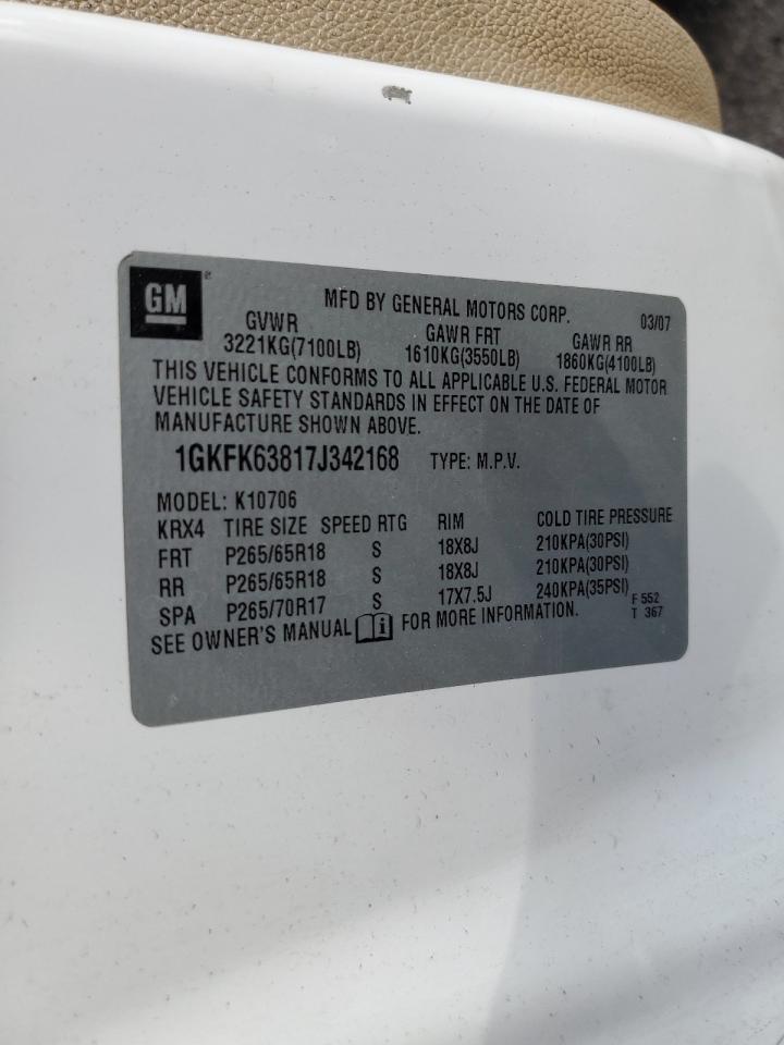 1GKFK63817J342168 2007 GMC Yukon Denali