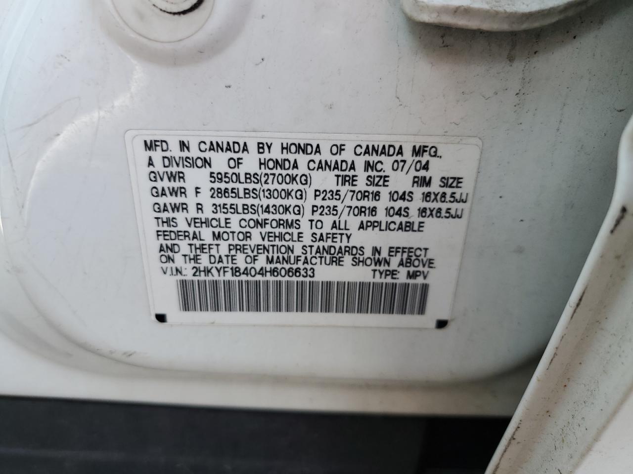 2HKYF18404H606633 2004 Honda Pilot Ex