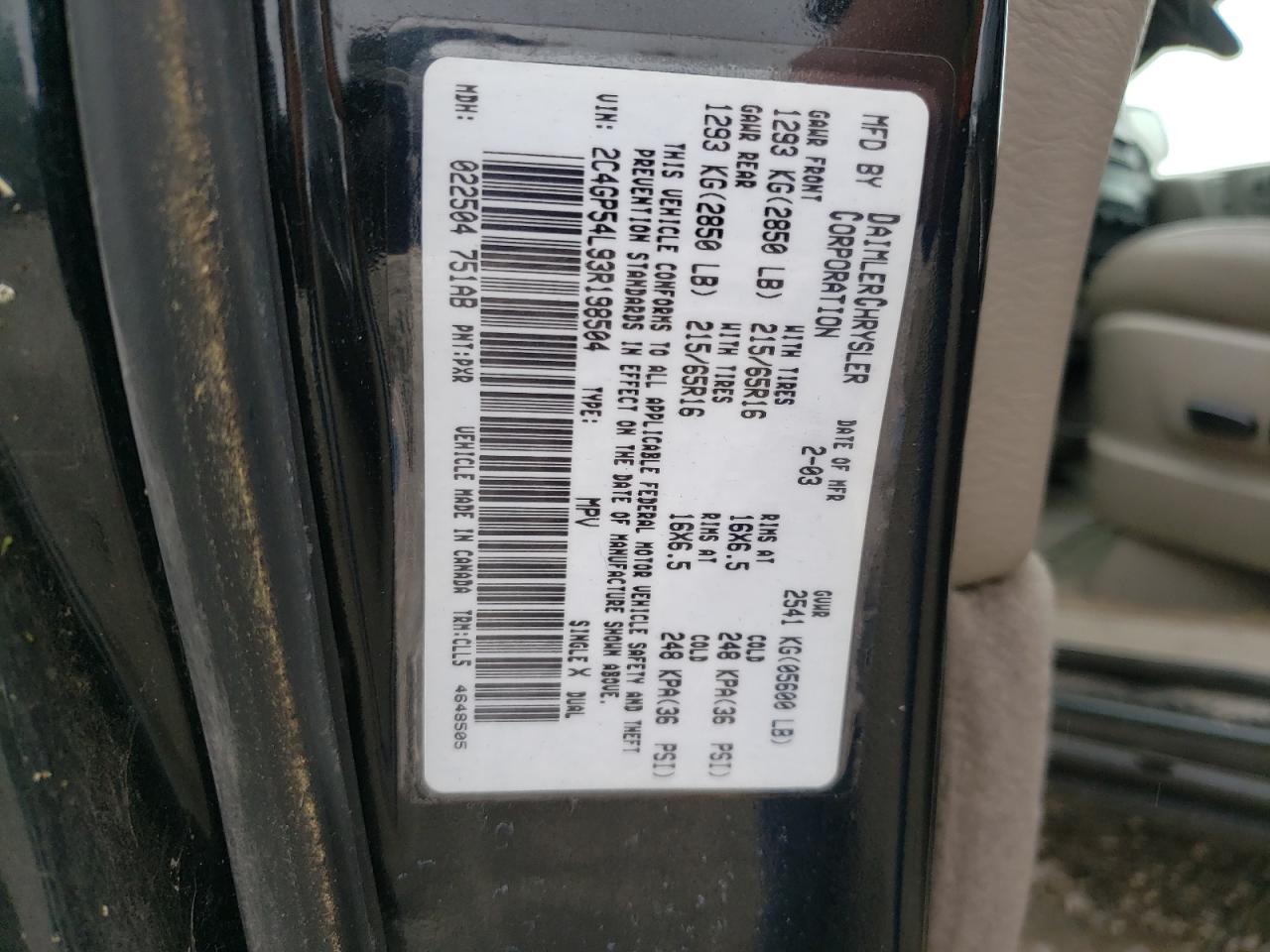 2C4GP54L93R198504 2003 Chrysler Town & Country Lxi