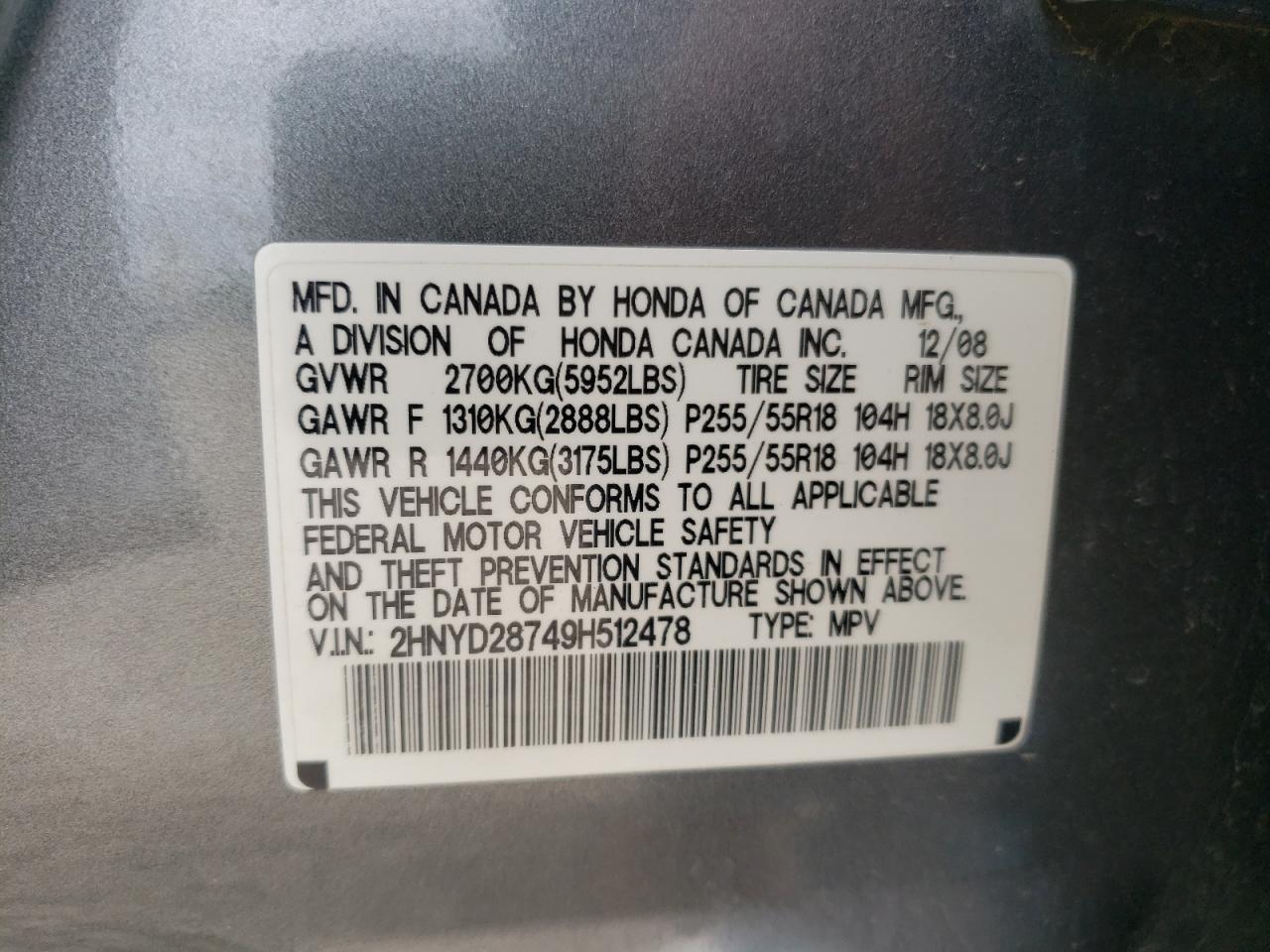 2HNYD28749H512478 2009 Acura Mdx Sport