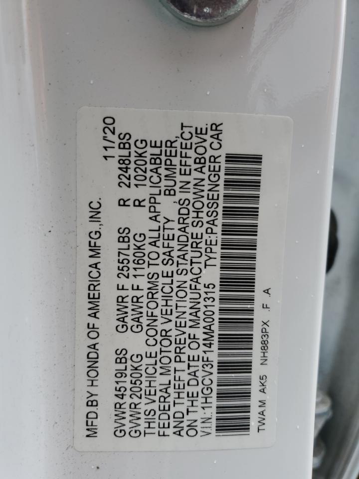 1HGCV3F14MA001315 2021 Honda Accord Hybrid