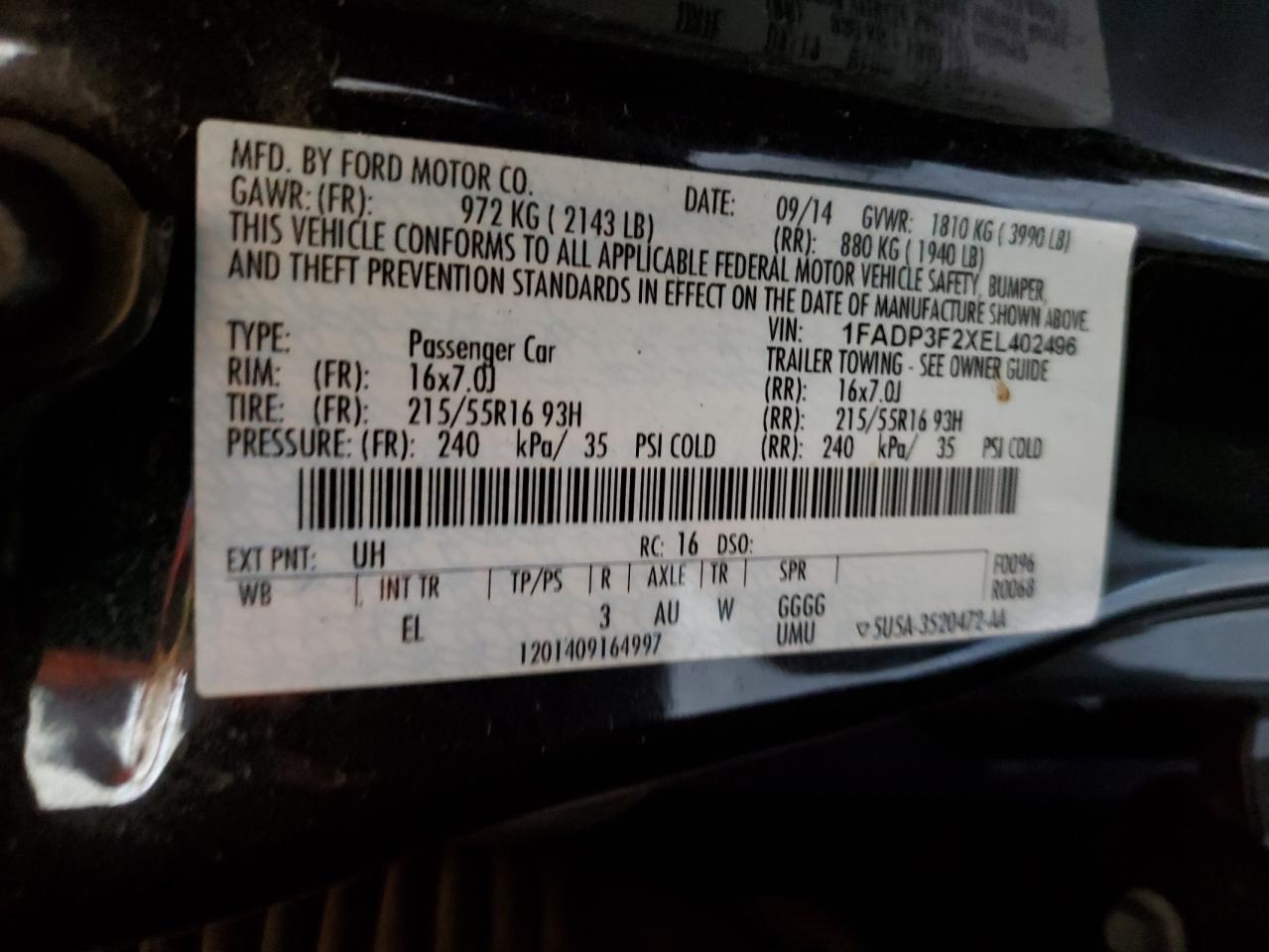 1FADP3F2XEL402496 2014 Ford Focus Se