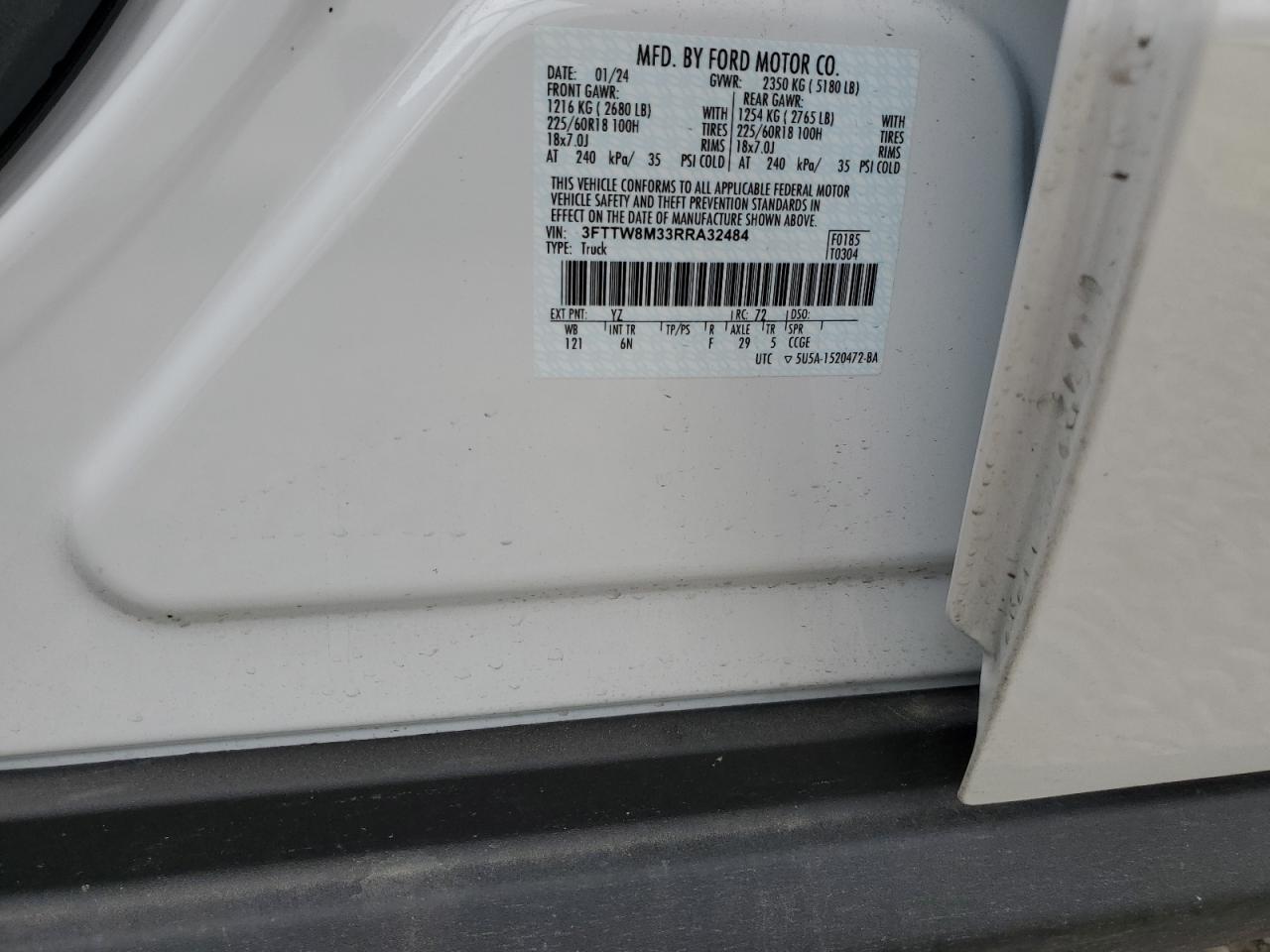 3FTTW8M33RRA32484 2024 Ford Maverick Lariat