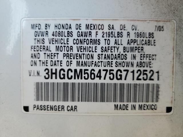 2005 Honda Accord Lx VIN: 3HGCM56475G712521 Lot: 54921354