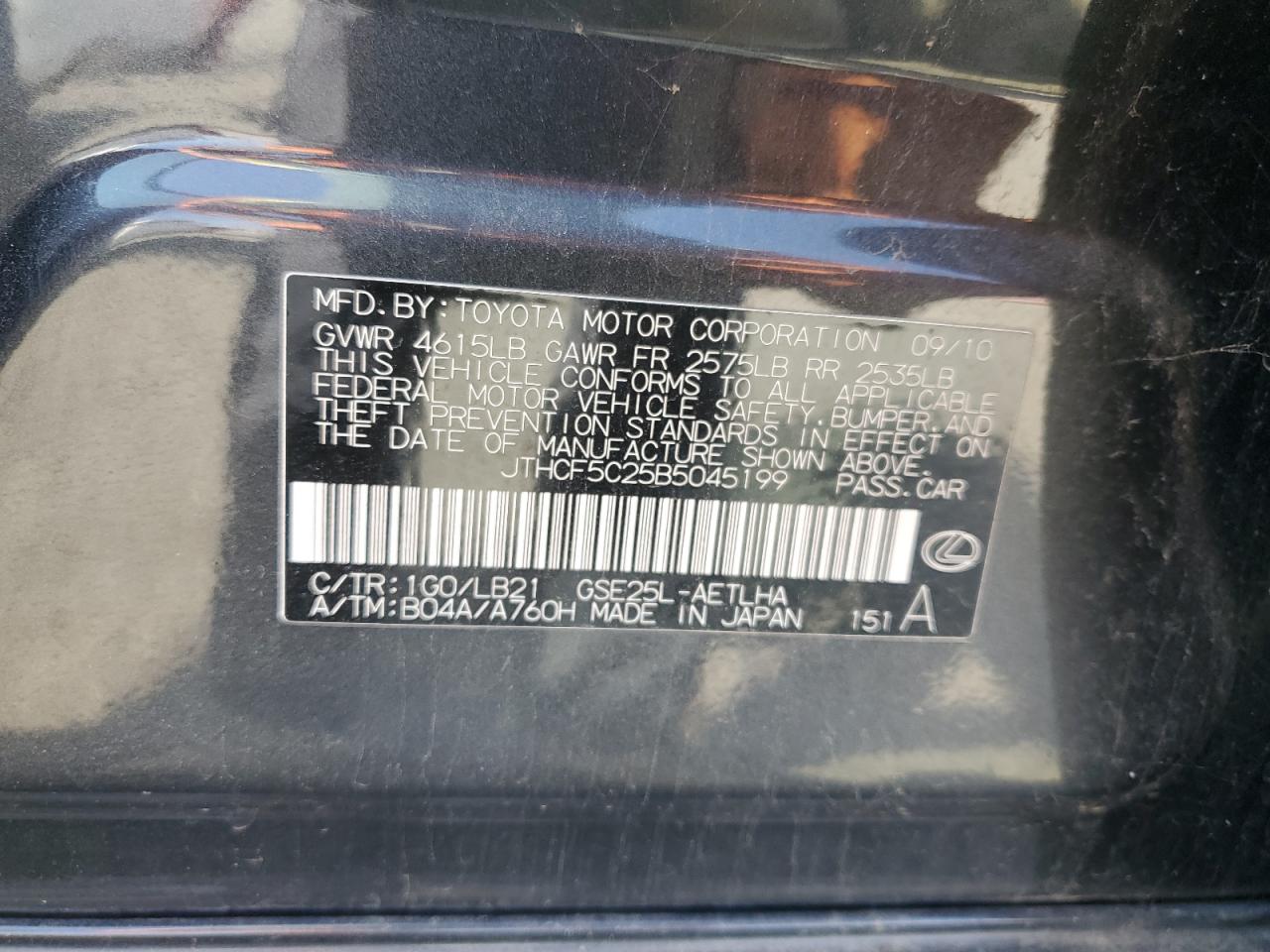 JTHCF5C25B5045199 2011 Lexus Is 250