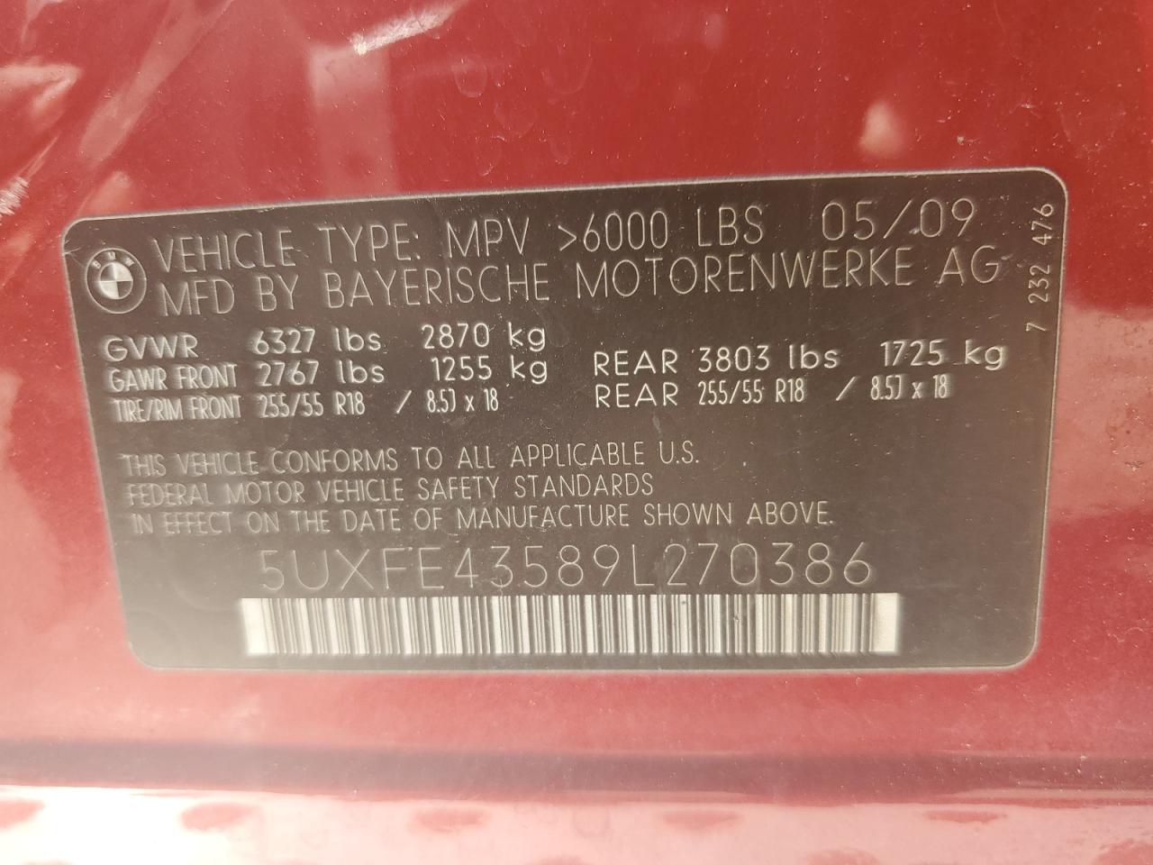 5UXFE43589L270386 2009 BMW X5 xDrive30I