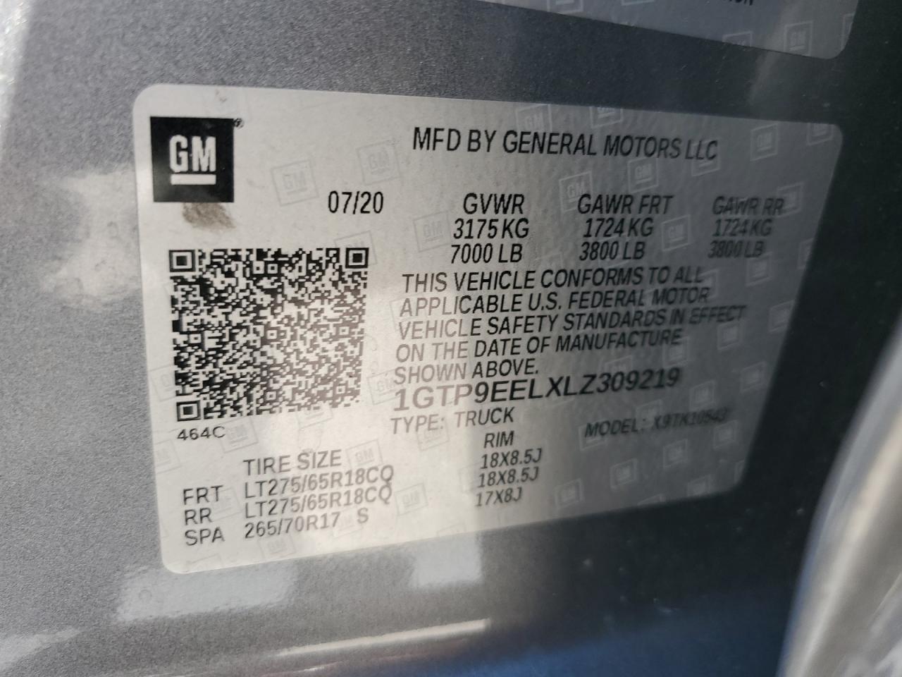 1GTP9EELXLZ309219 2020 GMC Sierra K1500 At4