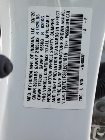 2020 Honda Civic Ex VIN: 19XFC1F36LE011816 Lot: 53757914