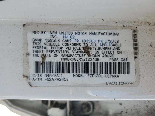 2003 Toyota Corolla Ce VIN: 1NXBR38EX3Z122406 Lot: 56340604