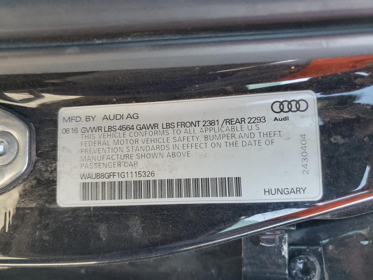 WAUB8GFF1G1115326 2016 Audi A3 Premium