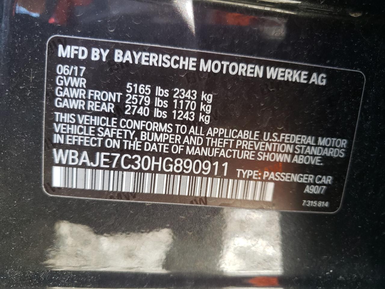 WBAJE7C30HG890911 2017 BMW 540 Xi
