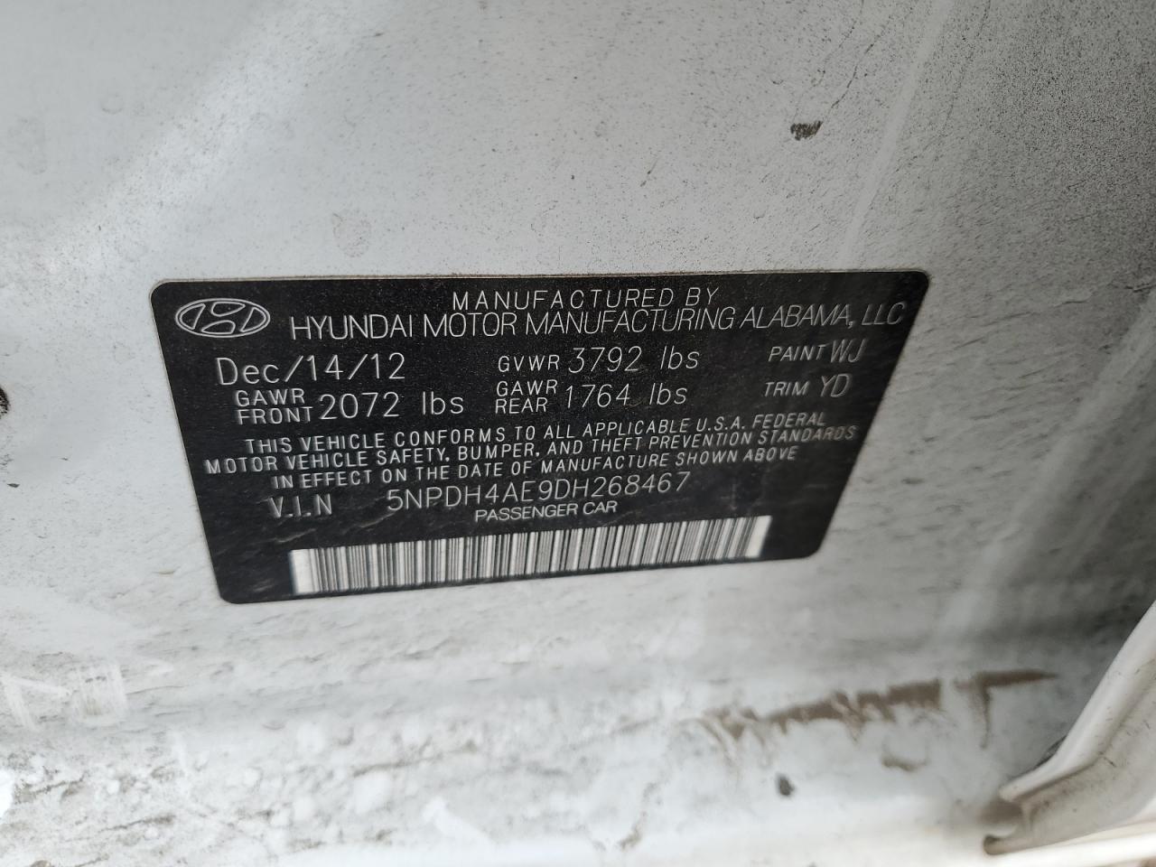 5NPDH4AE9DH268467 2013 Hyundai Elantra Gls