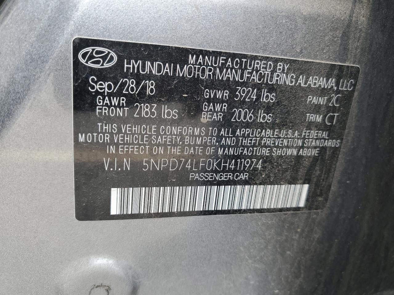 5NPD74LF0KH411974 2019 Hyundai Elantra Se