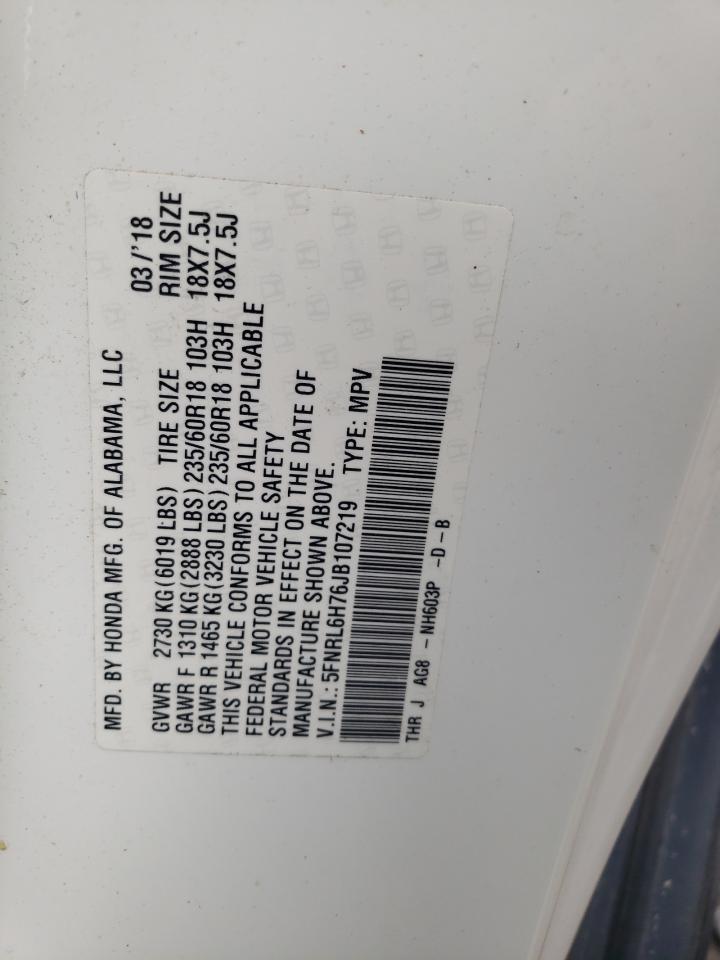 5FNRL6H76JB107219 2018 Honda Odyssey Exl