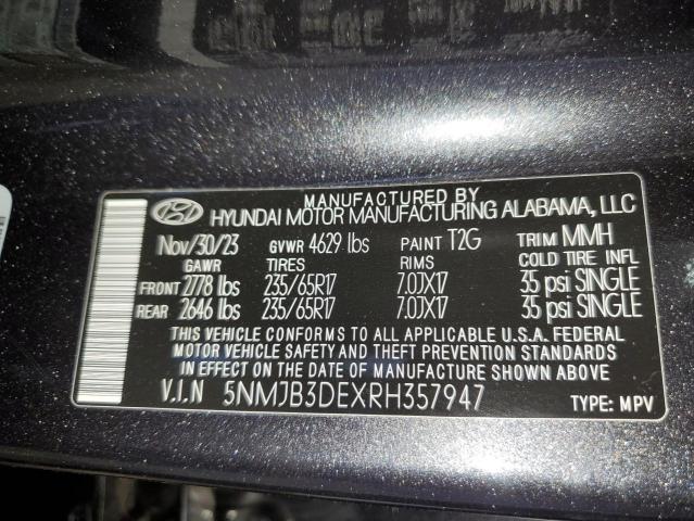 2024 Hyundai Tucson Sel VIN: 5NMJB3DEXRH357947 Lot: 56019644