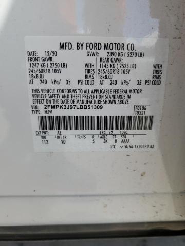 2020 Ford Edge Sel VIN: 2FMPK3J97LBB51309 Lot: 55237904
