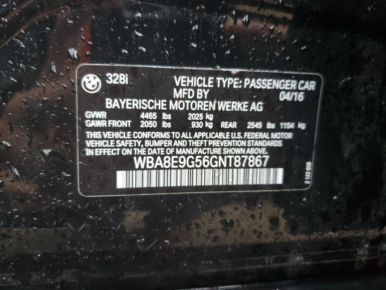 WBA8E9G56GNT87867 2016 BMW 328 I Sulev