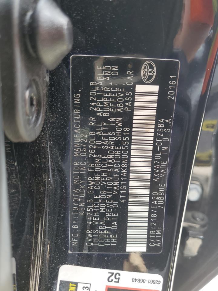 4T1G11AK8NU055518 2022 Toyota Camry Se