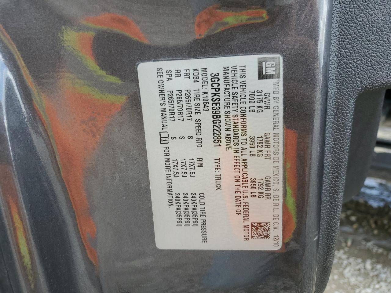 3GCPKSE39BG222851 2011 Chevrolet Silverado K1500 Lt