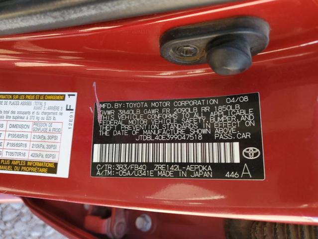 2009 Toyota Corolla Base VIN: JTDBL40E399047518 Lot: 54040524