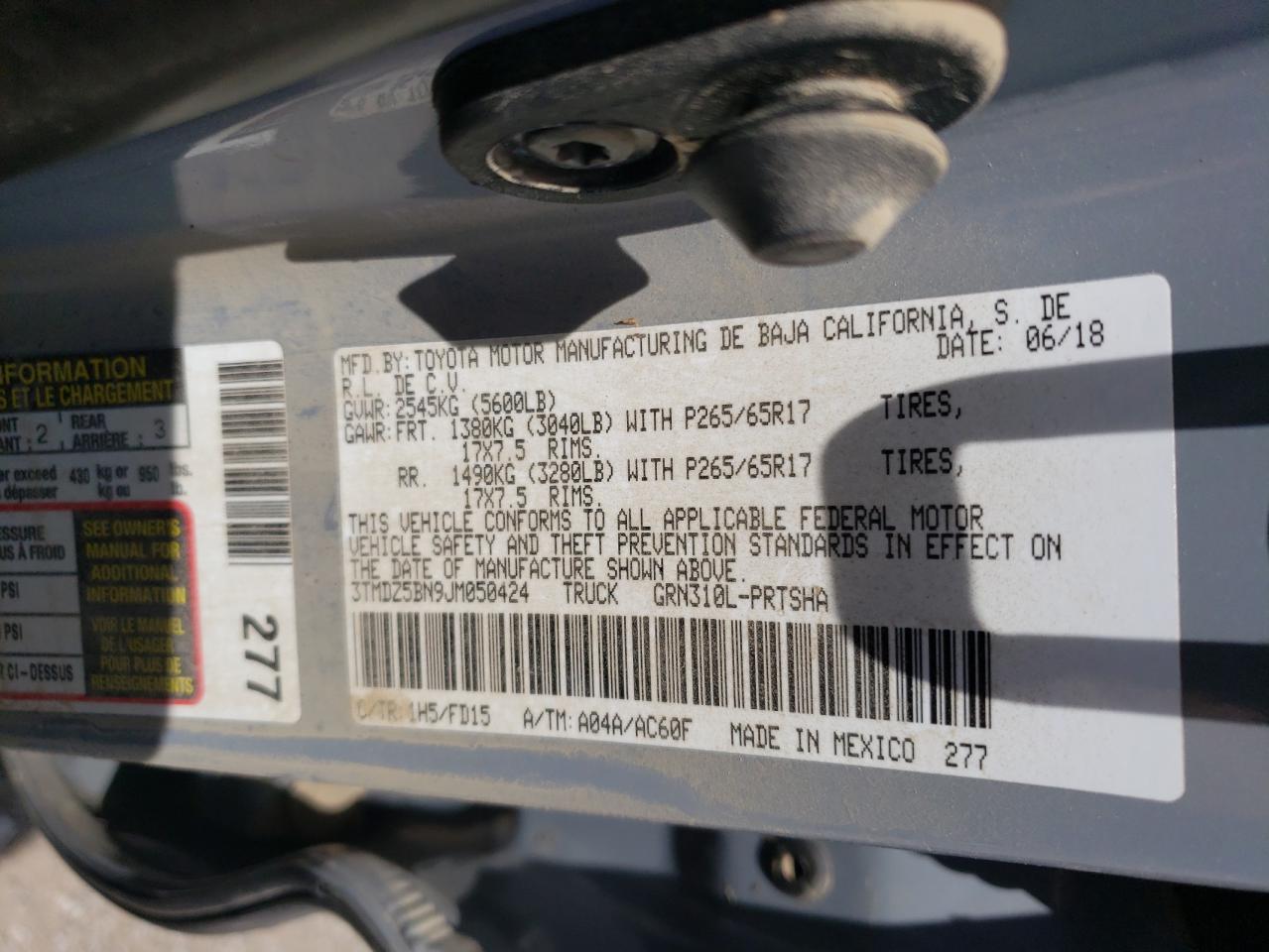 3TMDZ5BN9JM050424 2018 Toyota Tacoma Double Cab