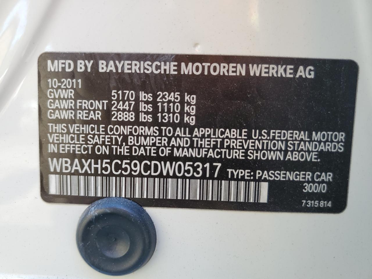 WBAXH5C59CDW05317 2012 BMW 528 Xi