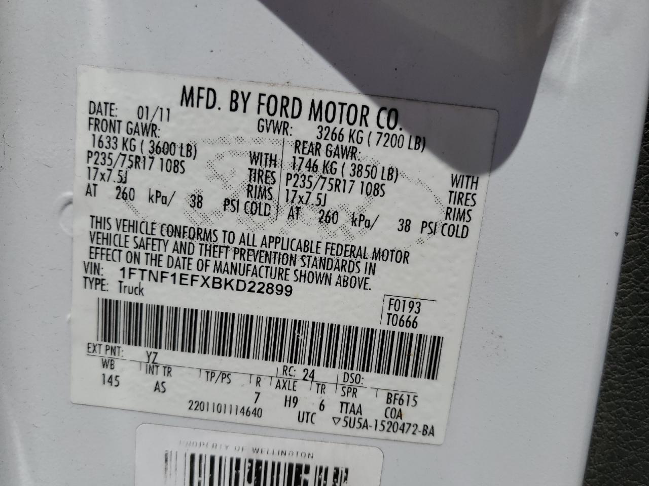 1FTNF1EFXBKD22899 2011 Ford F150