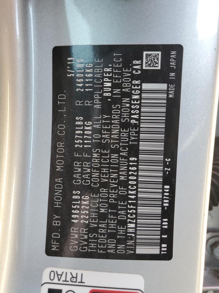 VIN: JHMZC5F14KC002619 2019 HONDA CLARITY