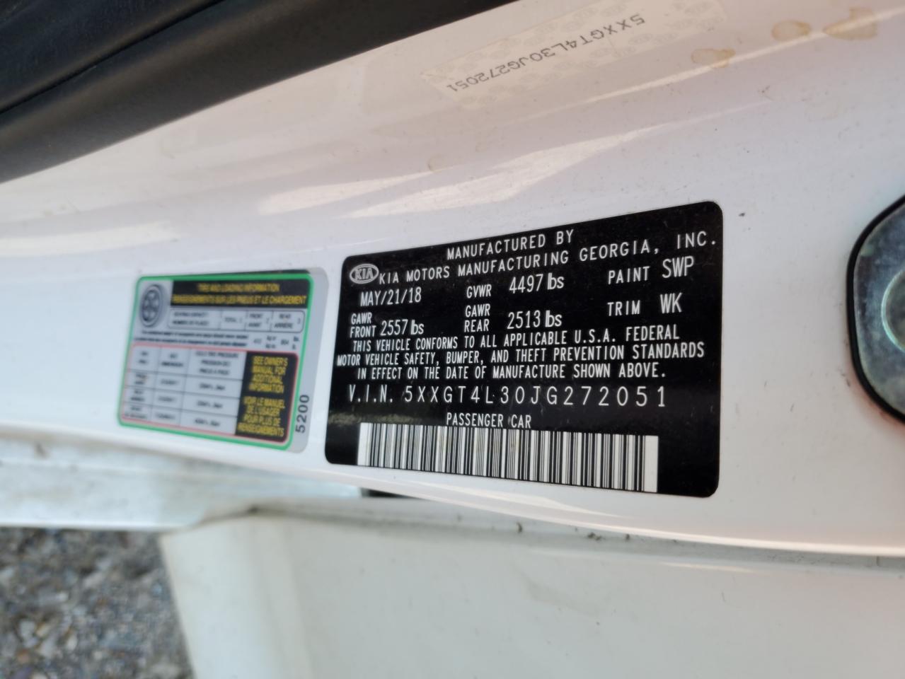 5XXGT4L30JG272051 2018 Kia Optima Lx