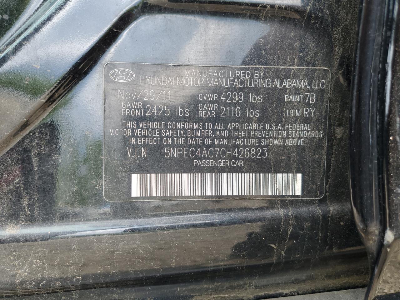 5NPEC4AC7CH426823 2012 Hyundai Sonata Se