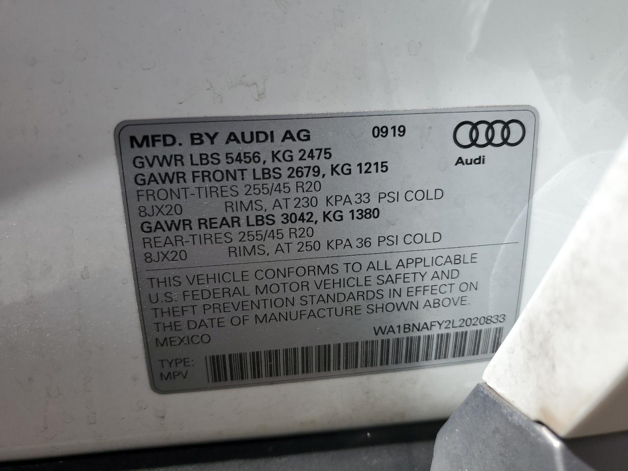 WA1BNAFY2L2020833 2020 Audi Q5 Premium Plus