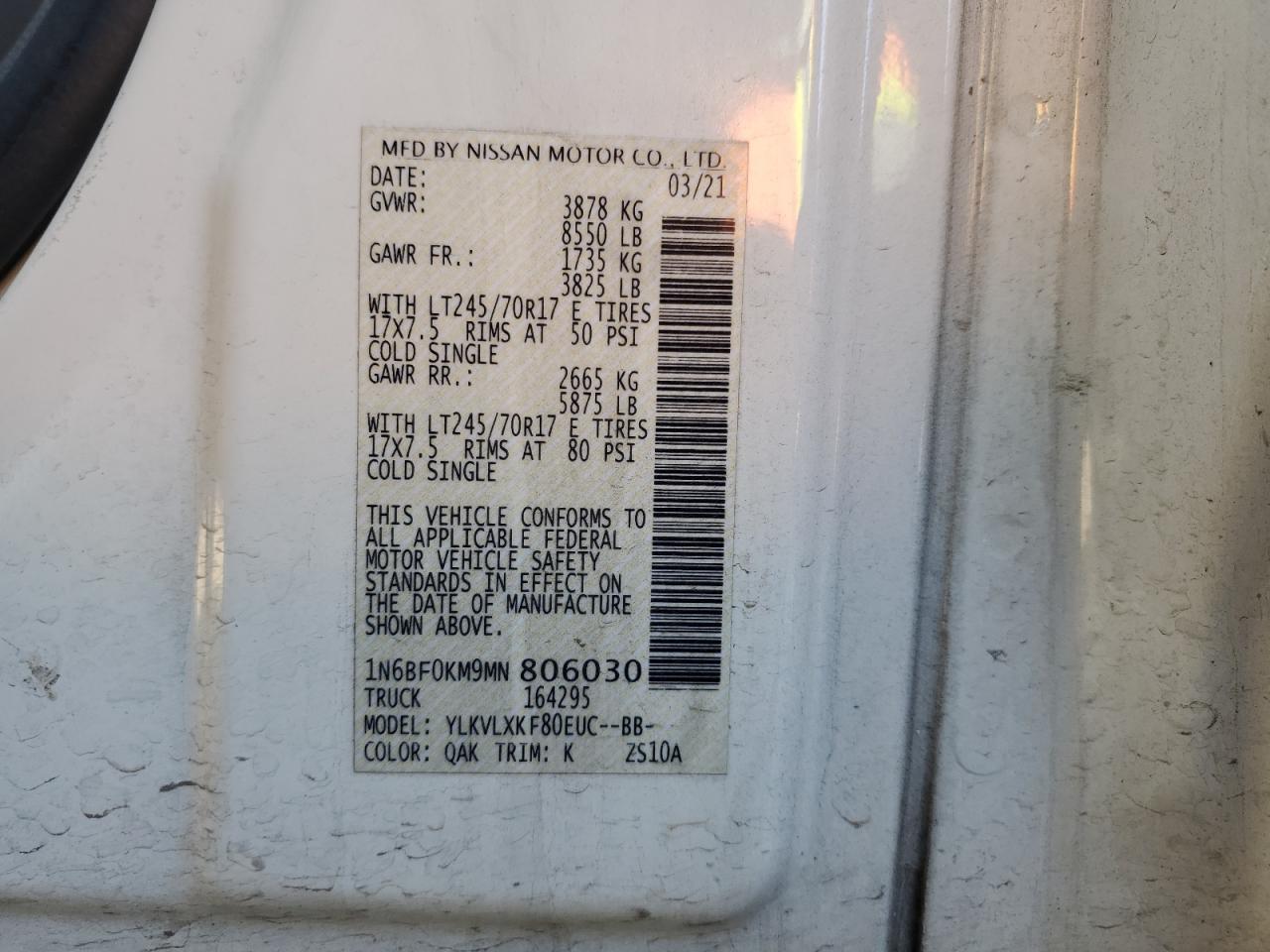 1N6BF0KM9MN806030 NISSAN NV 2021