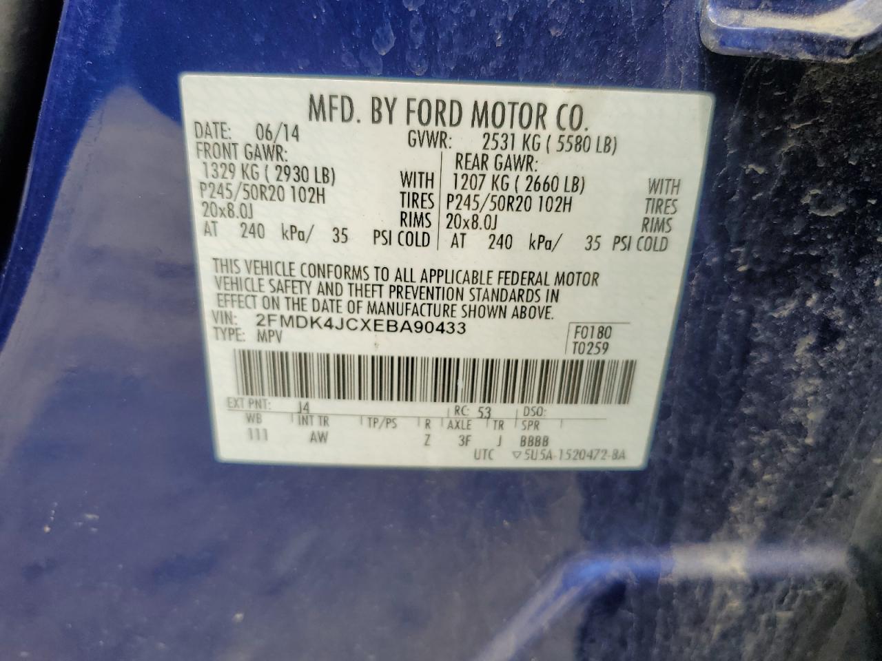 2FMDK4JCXEBA90433 2014 Ford Edge Sel