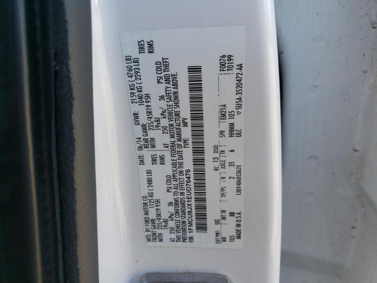 1FMCU9JX1EUD76476 2014 Ford Escape Titanium