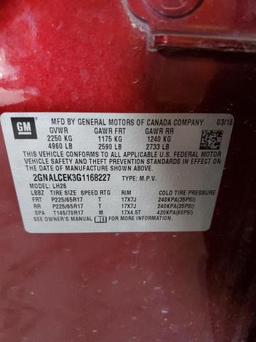 2016 Chevrolet Equinox Lt VIN: 2GNALCEK3G1168227 Lot: 49263994