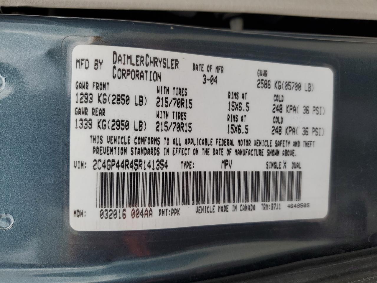 2C4GP44R45R141354 2005 Chrysler Town & Country Lx