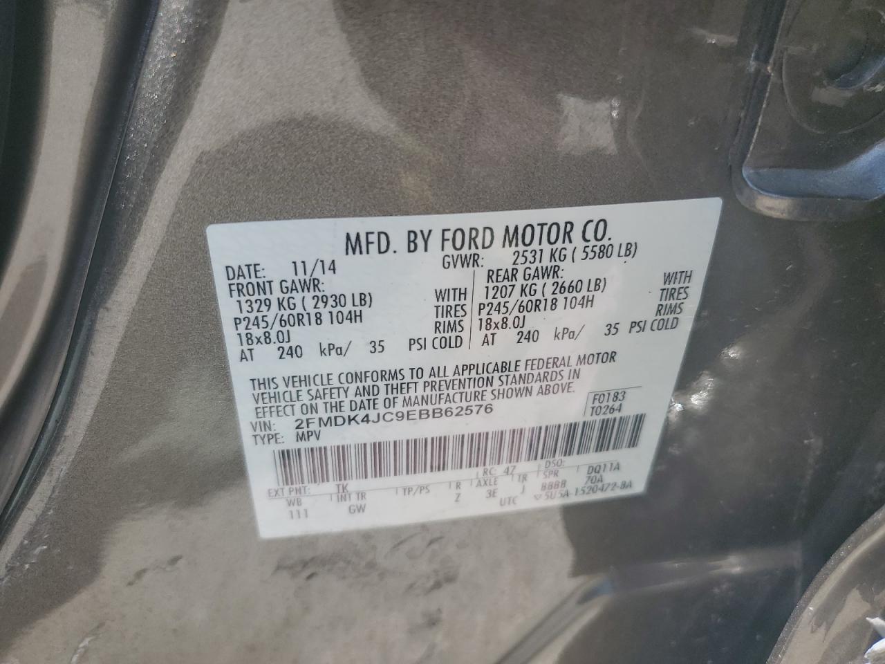 2FMDK4JC9EBB62576 2014 Ford Edge Sel