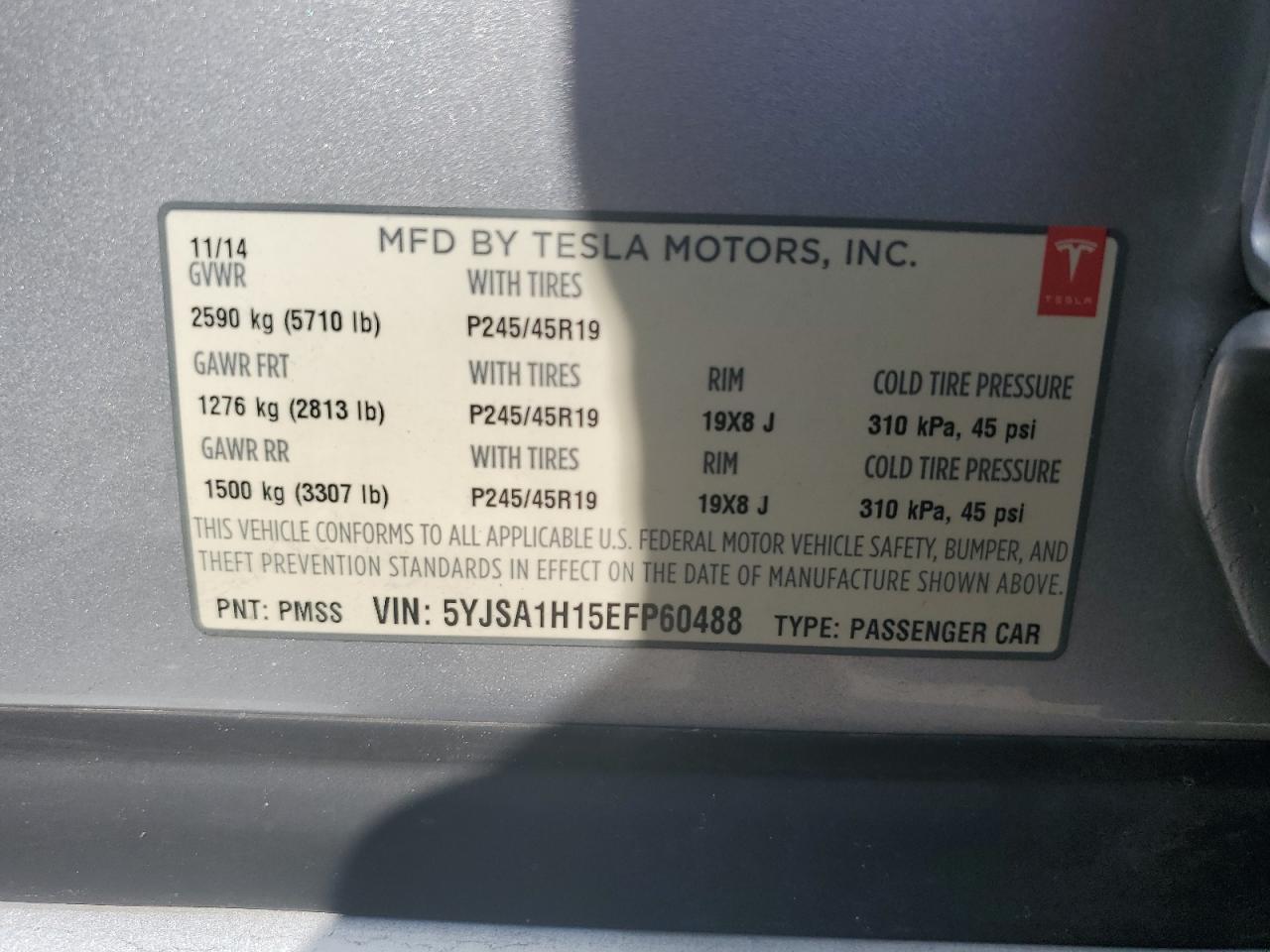 5YJSA1H15EFP60488 2014 Tesla Model S