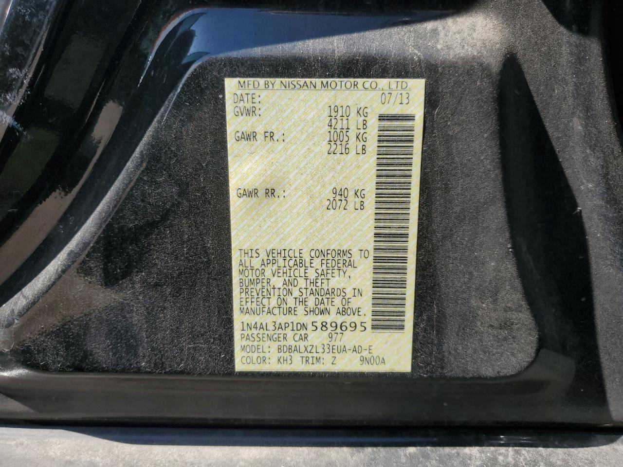 2013 Nissan Altima 2.5 vin: 1N4AL3AP1DN589695