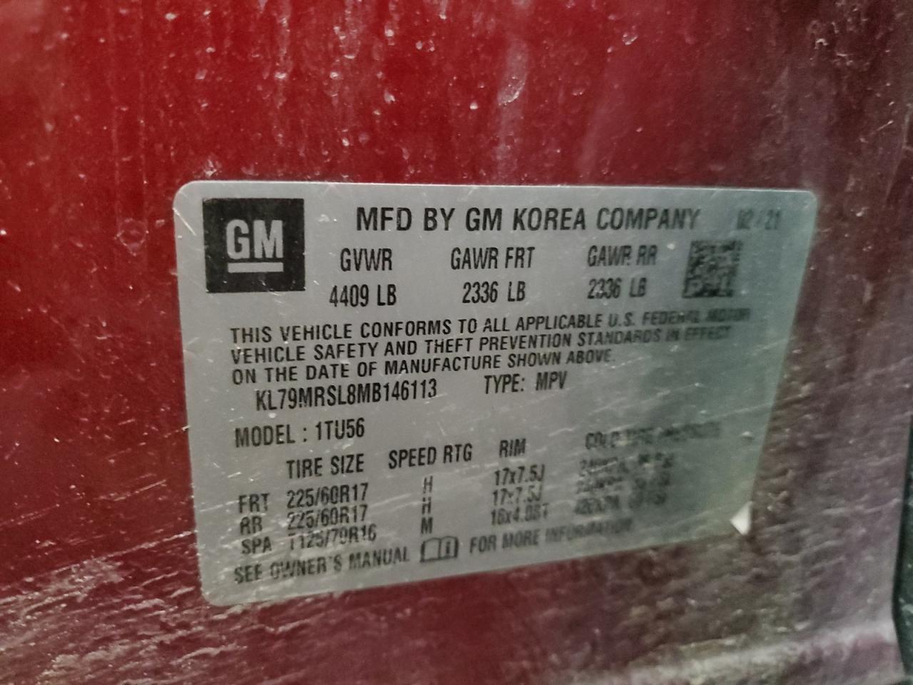 KL79MRSL8MB146113 2021 Chevrolet Trailblazer Lt