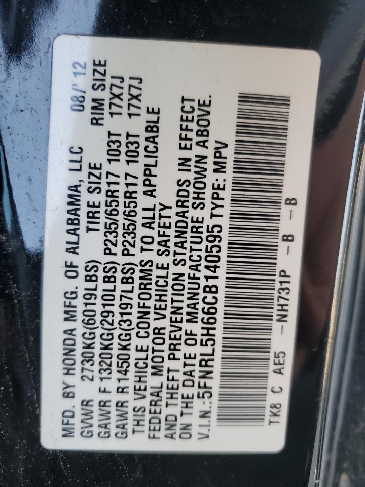 5FNRL5H66CB140595 2012 Honda Odyssey Exl