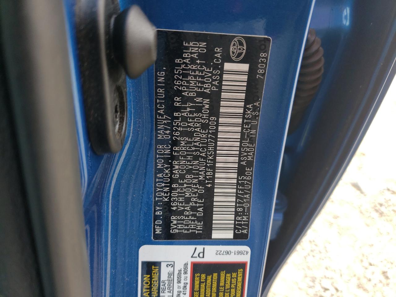 4T1BF1FK5HU771009 2017 Toyota Camry Le