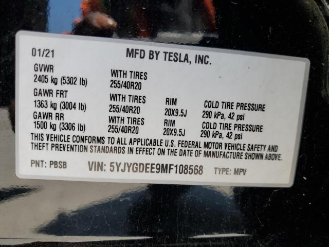 2021 Tesla Model Y VIN: 5YJYGDEE9MF108568 Lot: 53617154