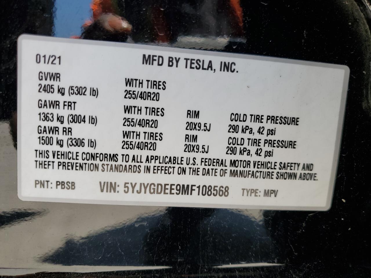 5YJYGDEE9MF108568 2021 Tesla Model Y