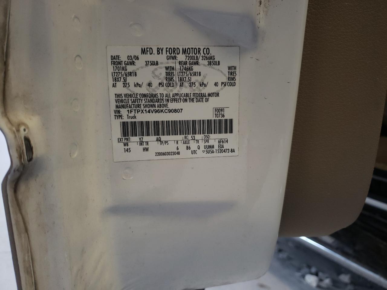 1FTPX14V96KC90807 2006 Ford F150