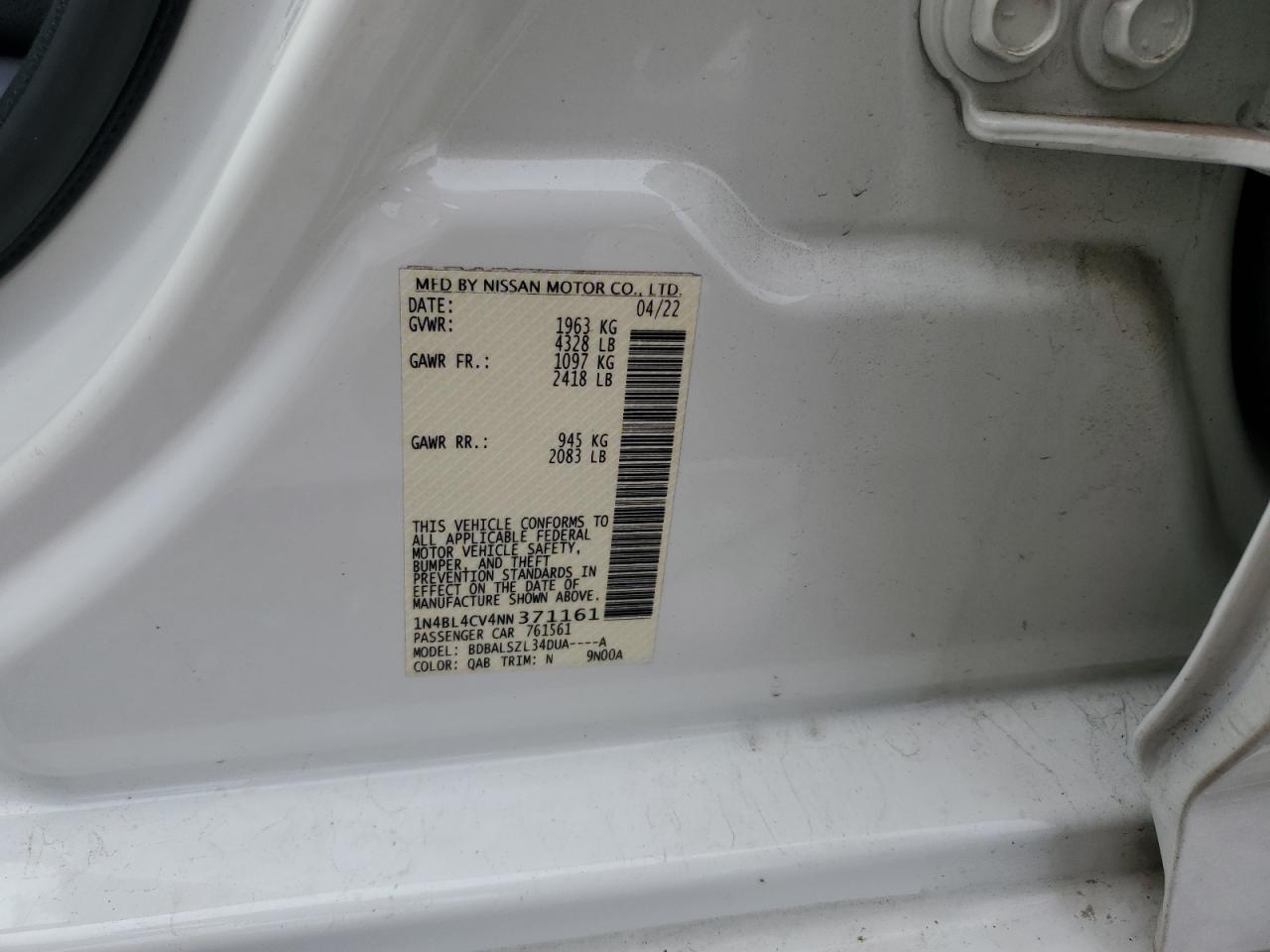 1N4BL4CV4NN371161 NISSAN ALTIMA 2022