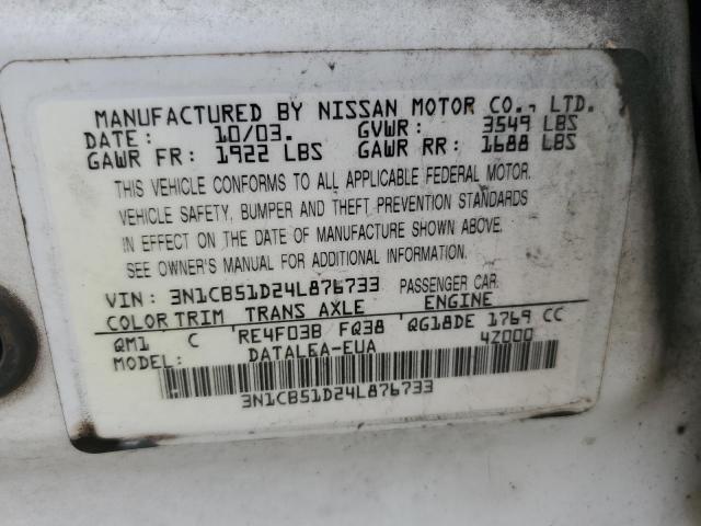 2004 Nissan Sentra 1.8 VIN: 3N1CB51D24L876733 Lot: 52146794