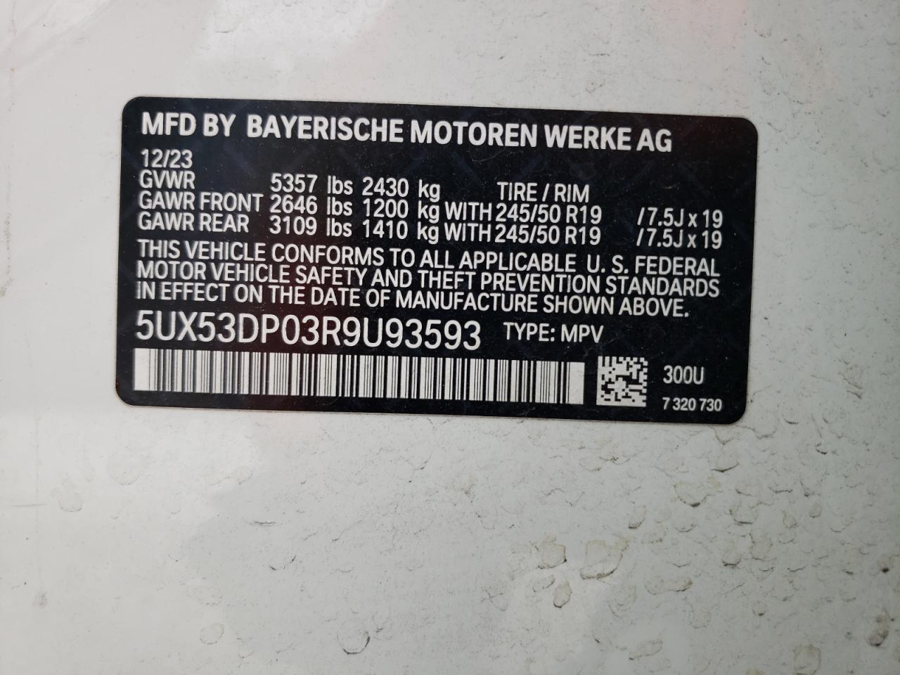 5UX53DP03R9U93593 2024 BMW X3 xDrive30I