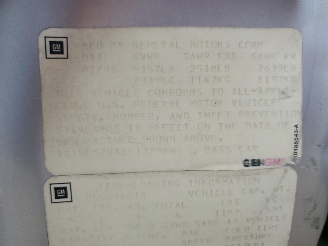 1G1BL52WXSR132964 1995 Chevrolet Caprice Classic