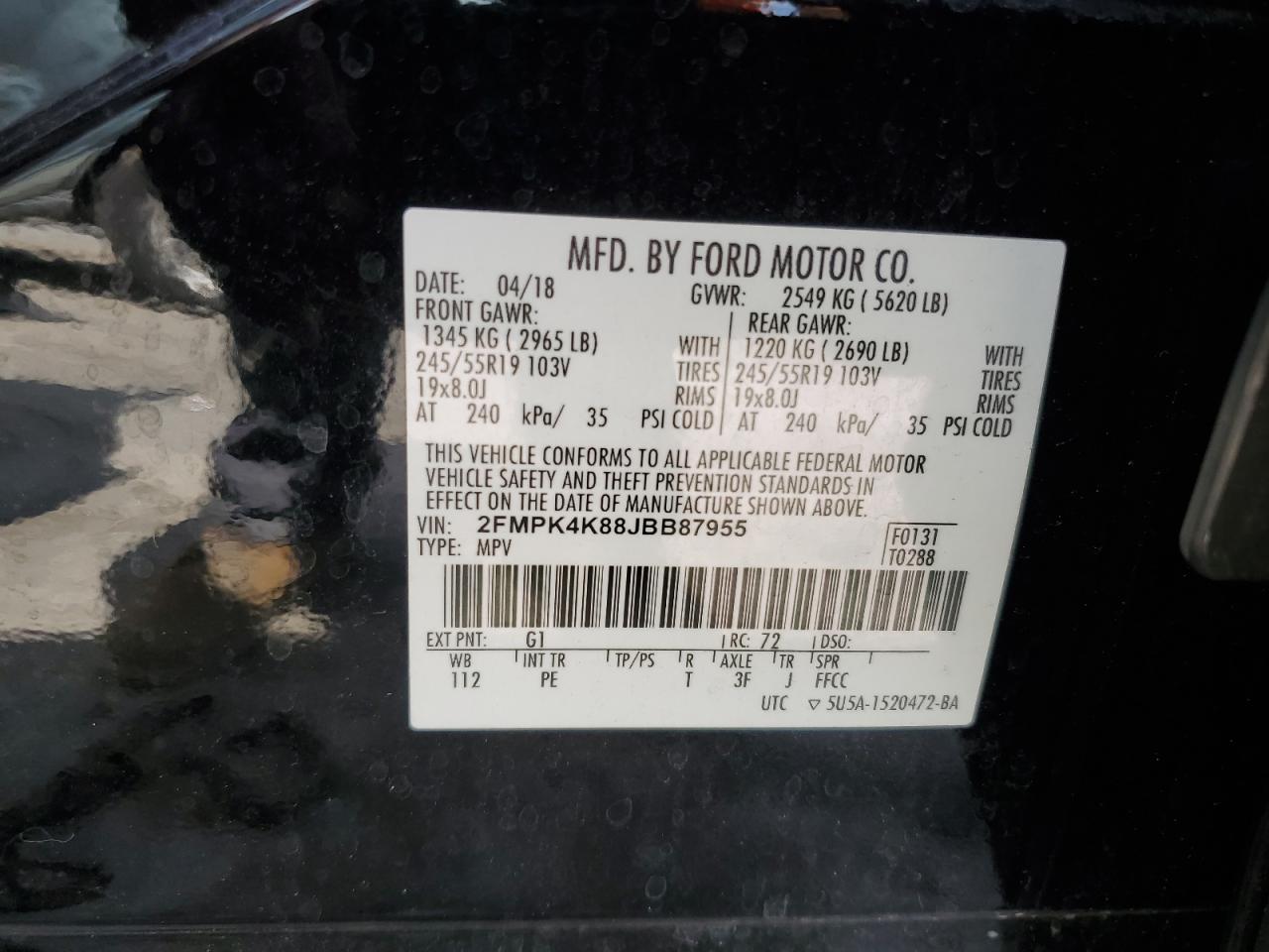 2FMPK4K88JBB87955 2018 Ford Edge Titanium